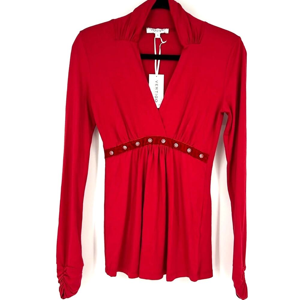Vertigo Paris Long Sleeve Shirt Garnet Red Womens Small NEW